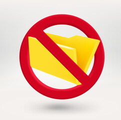 Aufkleber - Yellow folder icon in red circle with crossed line. 3d vector icon 
