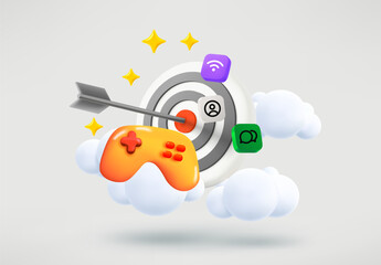 Aufkleber - Video game concept with darts and gamepad. 3d vector illustration
