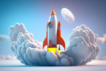 Wall Mural - 3D rocket in space Business startup and business growth concept, image ai generate