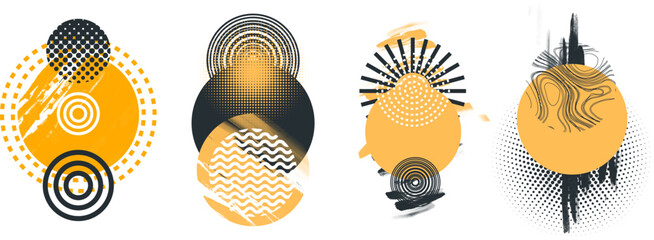 Poster - circle collection set of design different circle geometry design. pattern abstract shape yellow circle of different shapes for design creative. circle logo vector illustration.