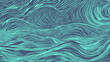 Vector abstract background. Line art. Cyan curved waves and swirls. Stylized raging ocean or sea.