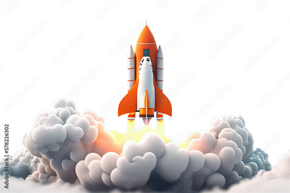 3D rocket in space Business startup and business growth concept ...