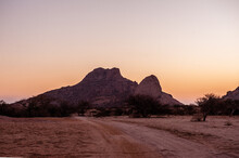 Impression Of The Rocky Namibian Desert Near Spitzkoppe During The Golden Hour Around Sunset.