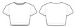 Fitted white cropped tee shirt flat technical fashion illustration. T-shirt fashion flat technical drawing template, front view, back view, white color, women, CAD mockup