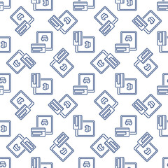 Poster - Car Rental App on Tablet Screen vector Online Payment line seamless pattern