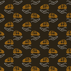 Poster - Hand with Vehicle vector Rent a Car creative line seamless pattern