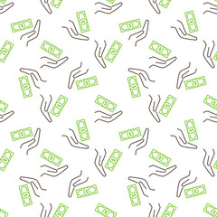 Poster - Money and Hand vector Bribery concept line seamless pattern