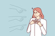 © drawlab19 - Hands pointing at puzzled girl for concept blame and condemnation person who made mistake. Unhappy girl suffers from unreasonable blame of colleagues or friends motivated by hatred or discrimination