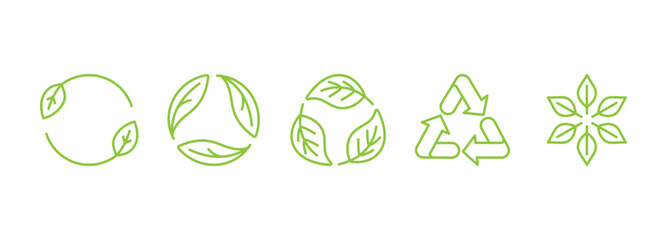 Poster - Vector simple line icons and illustration, eco, bio and organic packaging badges, ecological, environment friendly and sustainable development, fresh natural ingredients cosmetics and products