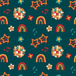Retro groovy party elements seamless pattern