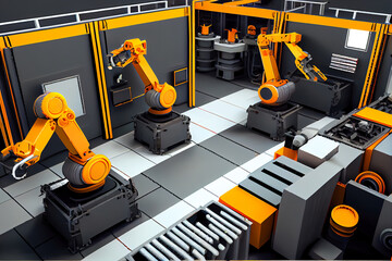 Poster - Concept of automotive production. 3d robot hand. Generative AI, Generative, AI