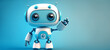 © alexkoral - cute android robot pointing fingers at copy space on light blue background. Generative AI