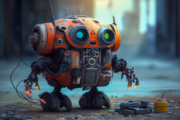 Poster - small futuristic 3d robot. Generative AI, Generative, AI