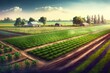 expansive uncultivated field with vegetable gardens, created with generative ai