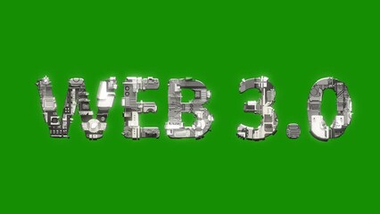 Poster - silver grey cybernetic text WEB 3 0 with animation on green screen, isolated - loop video