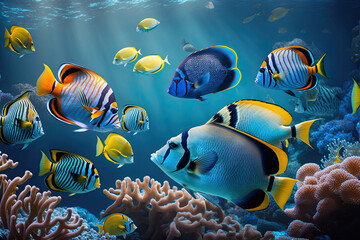 tropical fishes in coral reef, generative AI