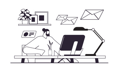 Poster - businessman freelancer sitting at workplace business man looking in computer monitor working process