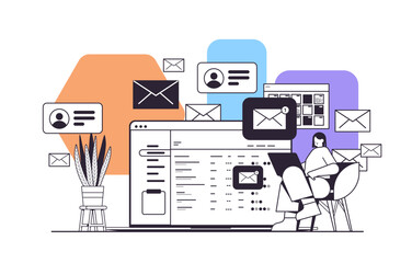 Poster - businesswoman sending or receiving letters email inbox message notification new unread mail business communication