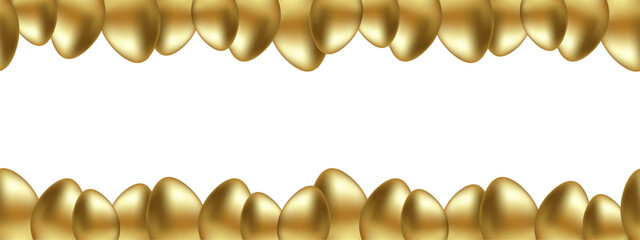 Poster - Bottom and top border of easter golden egg on white banner background. Easter eggs horizontal seamless pattern. Easter eggs set. Vector illustration EPS 10