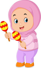 Poster - a cute Muslim girl playing a maracas musical instrument