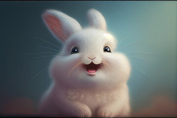 Wall Mural - Cute white rabbit. Smiling fluffy bunny portrait. Generative AI