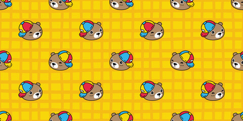 bear polar seamless pattern cap hat vector cartoon teddy tile background gift wrapping paper repeat wallpaper scarf isolated doodle illustration yellow design