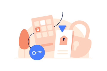 Poster - Home and house secure protection insurance concept vector as protected with lock security safety system flat illustration