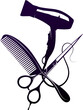 Scissors comb and hair dryer, hair stylist and beauty salon sign