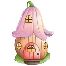 Watercolor Cute Fairy House, Spring Season Illustration Element