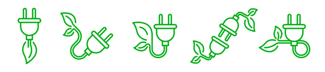 Eco plug icons. Plug and leaf vector icon. Eco concept.