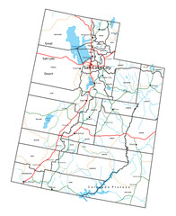 Wall Mural - Utah road and highway map. Vector illustration.