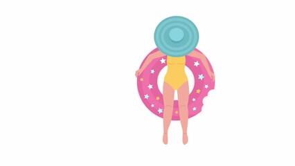 Aufkleber - animated lady on inflatable donut. sunbathing in swimming pool. vacation. flat character animation o