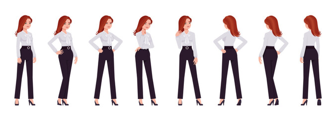 Wall Mural - Business consultant professional lady set, attractive woman different standing poses. Office girl, female manager, formal work wear. Vector flat style cartoon character isolated on white background