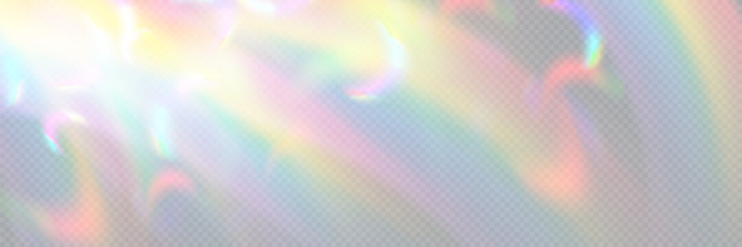 rainbow light prism effect, transparent background. hologram reflection, crystal flare leak shadow o