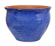 Clay pot with blue ceramic glaze, transparent background