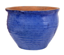 Clay Pot With Blue Ceramic Glaze, Transparent Background