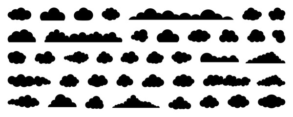 Poster - Black sky cloud collection in a flat design. Set of cloud icons