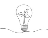 Fototapeta  - Continuous drawing line art of light bulb with plant. Concept green energy. Hand drawn one line vector illustration