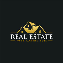 Wall Mural - Luxury real estate logo with golden