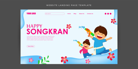  Vector illustration of Happy Songkran Website landing page banner mockup Template