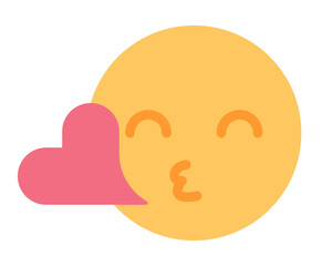 Poster - Emotion blowing kiss with red heart semi flat color vector icon. Fall in love. Editable full sized element on white. Simple cartoon style spot illustration for web graphic design and animation