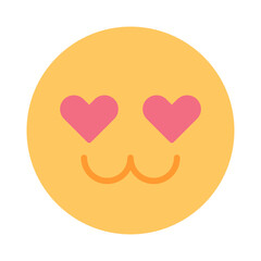 Poster - Cute emoticon with heart eyes semi flat color vector icon. Amazed emoji expression. Editable full sized element on white. Simple cartoon style spot illustration for web graphic design and animation