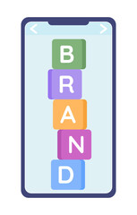 Fototapete - Building brand online on mobile phone semi flat color vector device screen. Editable icon on white. Simple cartoon style spot illustration for web graphic design and animation. Quicksand font used
