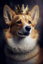 Illustration Of A Majestic Corgi King With A Crown On His Head - Ai Generative