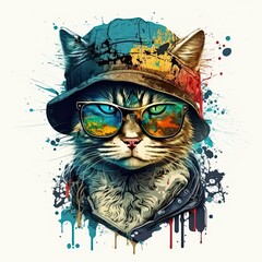 Canvas Print - cat in sunglasses Generative Ai