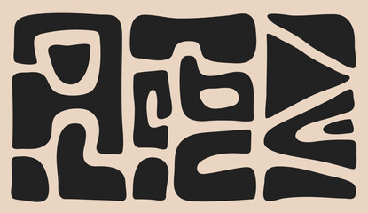 Poster - Abstract horizontal background with organic cut out black shapes. Trendy vector collage. 