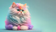 Fluffy kitty with rainbow color on the hair. Cottony hair. Generative AI