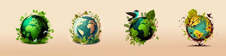 Earth day concept. Earth Day illustration with Planet and Green Leaf. Generative Ai