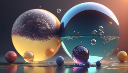 Poster - Generative AI illustration of abstract background with planets and stars in space.