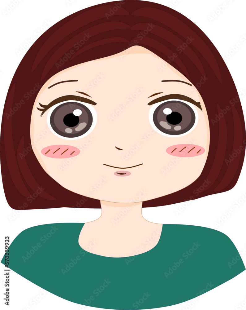 Avatar Happy smiling young girl straight short hair. Flat avatar ...